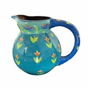 Sarah Mann Granada Pitcher Jug 8” Spring Floral Tulips Ceramic Decanter
